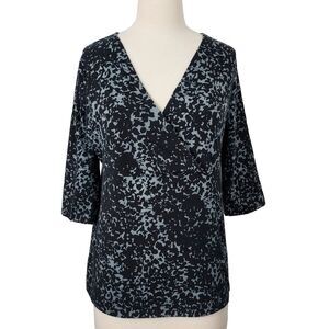 Merona Surplice V Neck Shirt Top Womens XL Stretch 3/4 Sleeve Black Gray